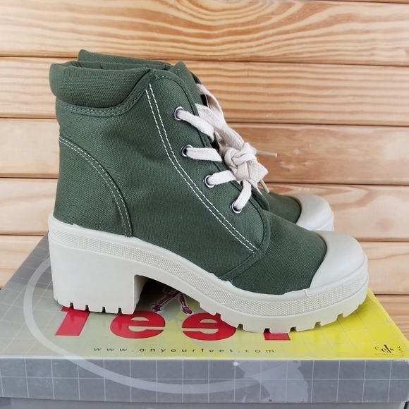 Army Green Combat Military Canvas Moto Biker Ankle Boots Lace-up Size 7.5 M NEW - Picture 1 of 9